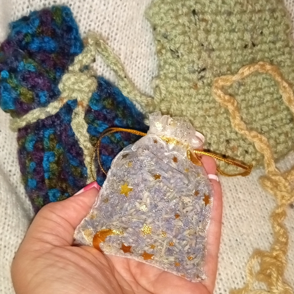 Handmade Crochet Pouches w/ Lavender Flowers (Bundle of 2)